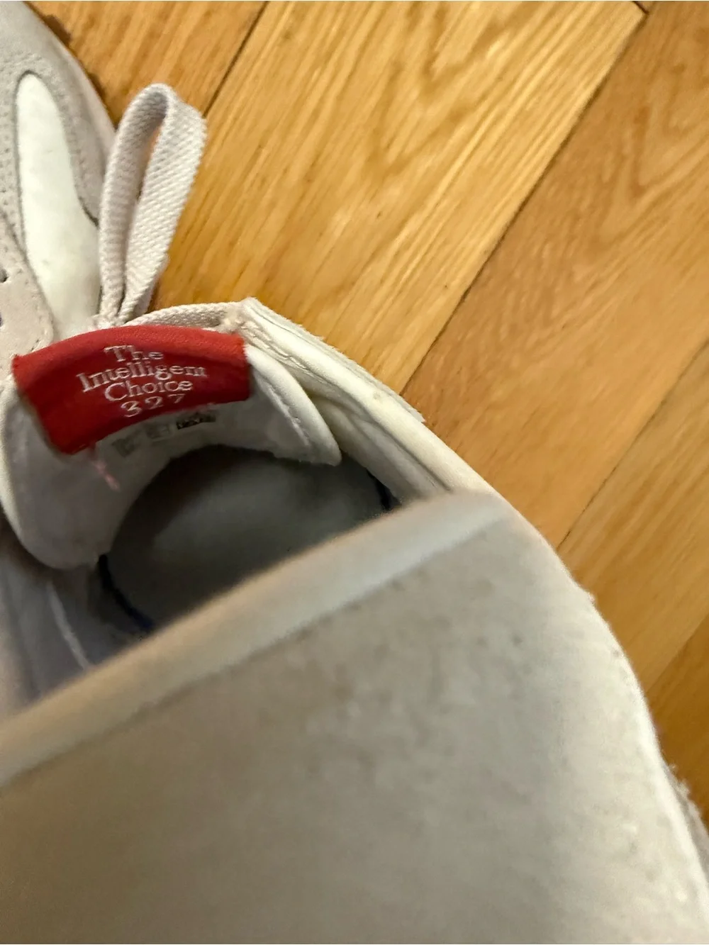 New Balance 327 White & Light Gray Sneakers with Red Logo